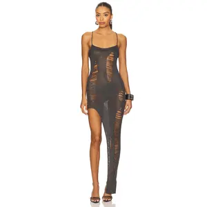 Jaded London Laddered Knit Bandeau Dress in Grey