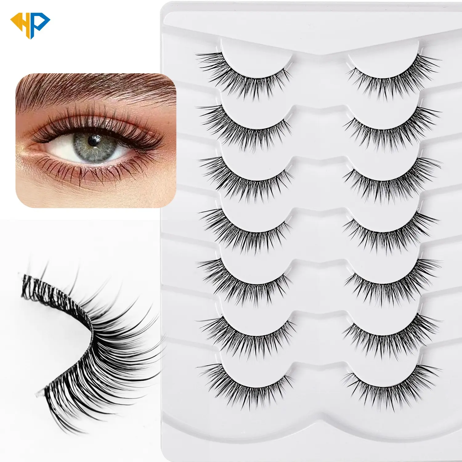 3D Transparent False Eyelashes, Natural Baby Bend, 7 Pairs, Lightweight Soft Daily Use, Long-Lasting Wear, Easy Application