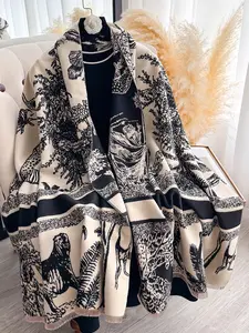Women's Elegant Animal Print Scarf, Fall Winter Warm Tassel Shawl, Fashionable Loose-Fitting Wrap, Ideal for Daily Use and Travel, Blanket Scarf