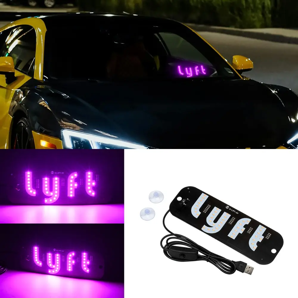 Lyft LED Car Sign Light - USB Powered, High Brightness Purple Glow Display Lamp, Easy Installation Plug-and-Play LED Car Ambient Light for Ride Share Drivers (Windshield/Dashboard Use)