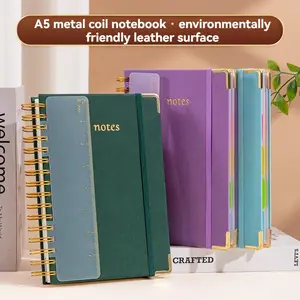 A5 Spiral Notebook with Ruler, 270 Pages Hard Cover, 80gsm Thick Paper, Vintage Style, Faux Leather, Ideal for Work School University Planning, Spiral Bound Notepad, Planner, Office Stationery Supplies, Spiral Notebook Journal