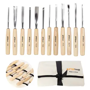 12-Piece Professional Wood Carving Chisel Set, 60CRV Steel Razor Sharp Blades, Willow Wood Comfort Grip Handles, Canvas Storage Bag, Ideal for Beginners & Woodworking Pros