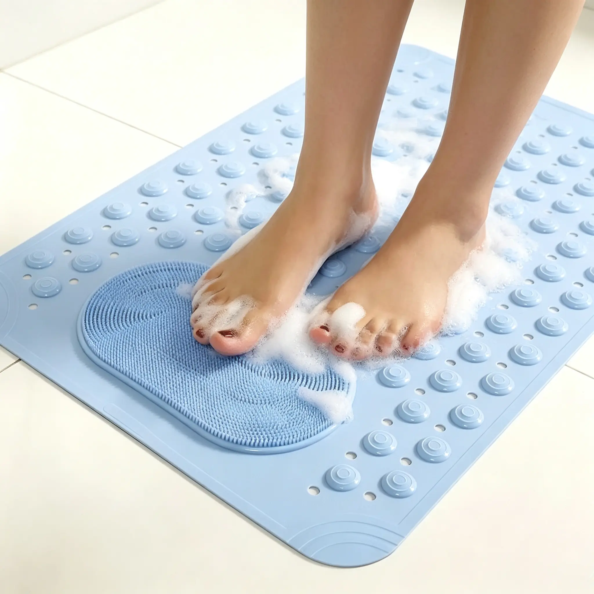 1-Piece Rectangular Non-Slip Bath Mat with Built-in Foot Scrubber, Strong Suction Cups, Quick-Drying Design, Bath Mats for Shower, Suitable for Bathroom Bathtub or Floor