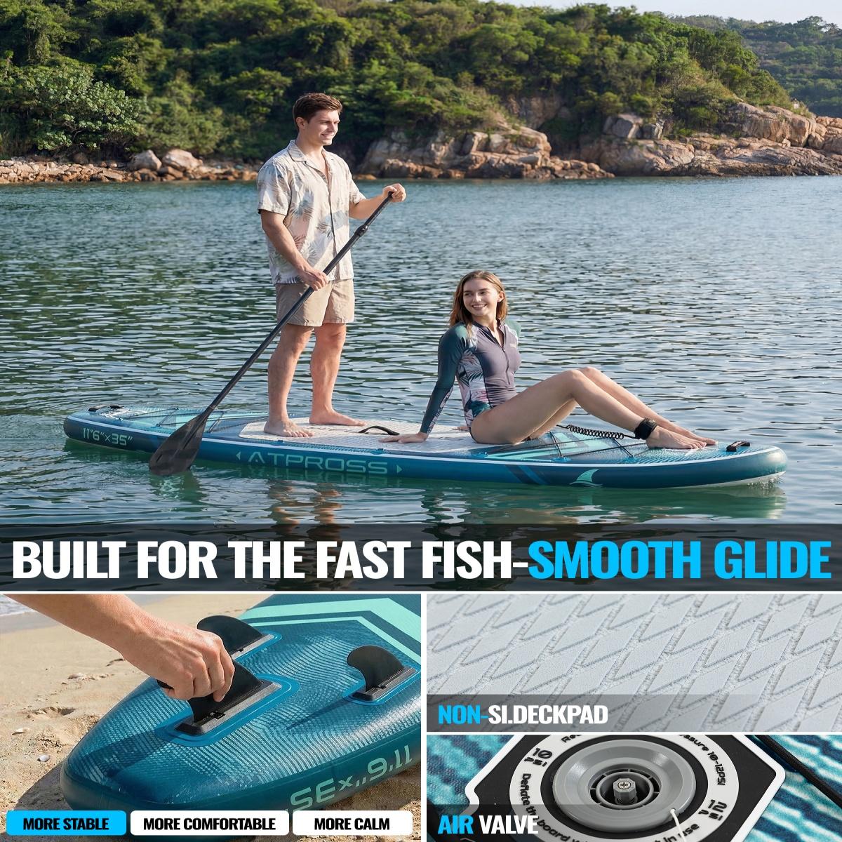 [Spring Glow Up] 11'6"×35" Inflatable Stand Up Paddle Board, 450LBS Capacity, Premium SUP with Kayak Seat for Paddling, Fishing, Yoga & Kayak, Wide Non-Slip Deck, Double-Ended Paddle, Two-Way Pump & Full Accessories