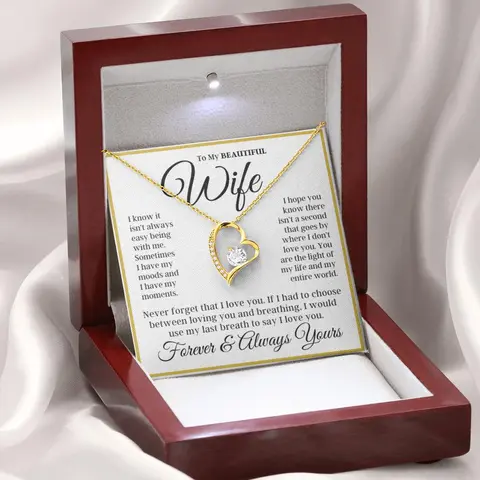 To My Wife - Gold Border Love Heart Necklace, Anniversary, Wife Gift Idea, Personalized Gift For Wife, Birthday Gift For Wife, From Husband Gold Statement Chain Alphabet Detail Pendant
