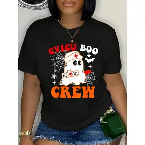 100% Cotton CVICU Boo Crew Shirt Funny Nurse Ghost Halloween Costume T-Shirt Men's Women's Soft Comfort Breathable Tee Classic Big&amp; Tall Shirt graphic tees men crop tops summer outfits for men summer tops T-Shirt