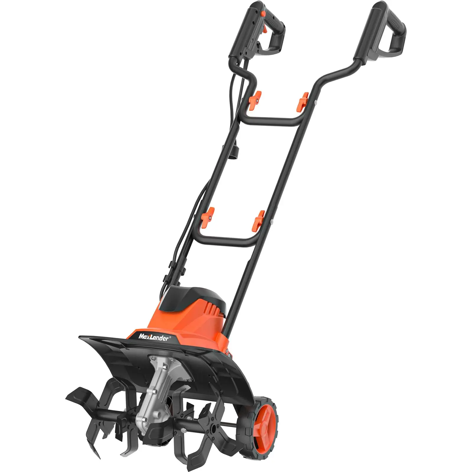 MAXLANDER Portable Electric Garden Tiller Cultivator - 14 in, 12 A Corded Tool with Foldable Handle, 4 Steel Tines, Wheels, Cutting Function for Lawn, Home Soil Cultivation