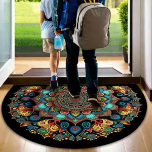 Bohemian Half Round Rug, Home Entrance Mat, Printed Decorative Floor Mat, 1pc, Ideal for Living Room & Entryway