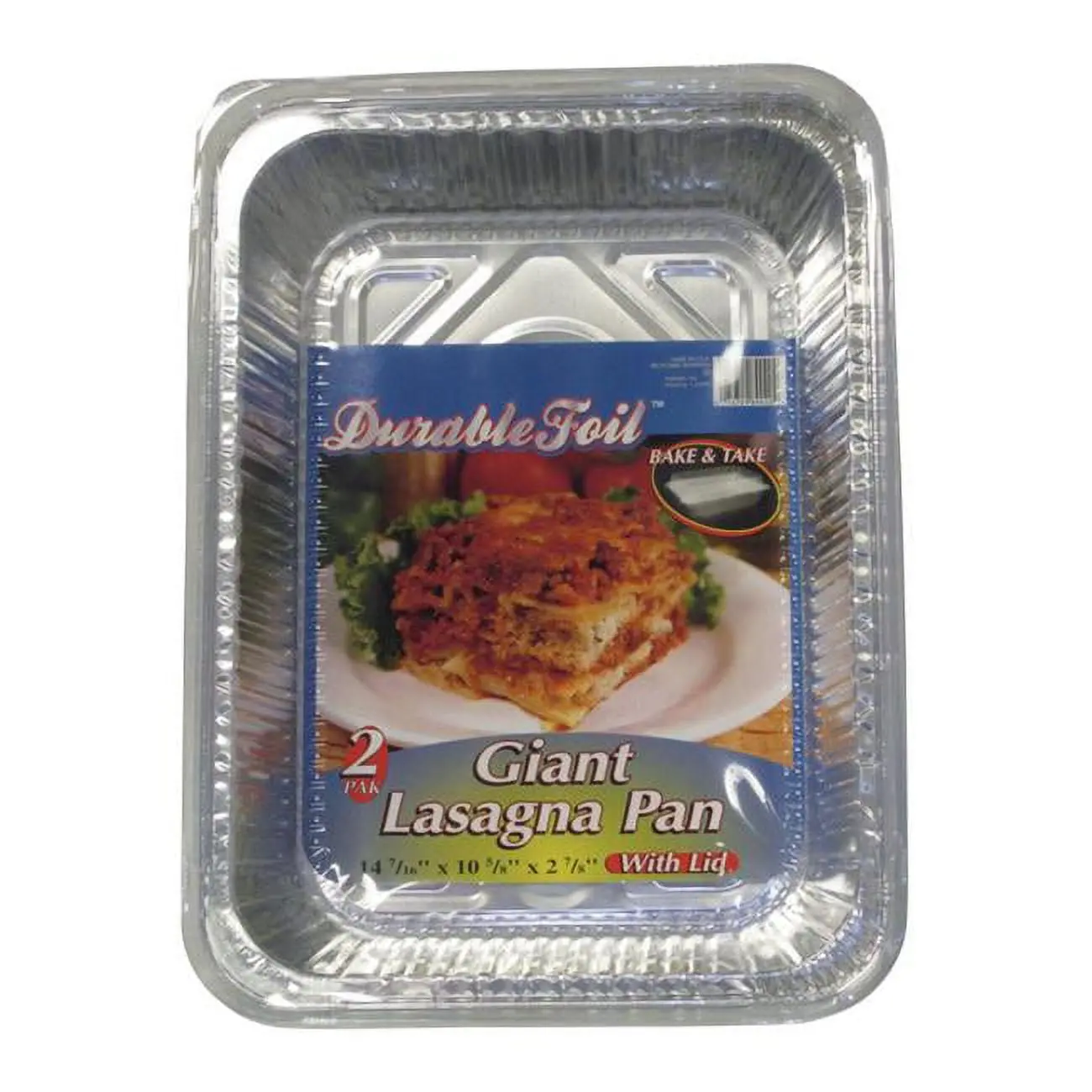Home Plus Disposable Aluminium Baking Pan, 10-5/8 in. W x 14-7/16 in. Durable Foil Lasagna Pan with Lid, Silver - Pack of 12