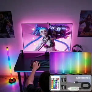 1pc floor atmosphere lamp, 102cm RGB Ambient Corner Light, Music Synchronization, Hole Free Wall Mounted, Button and Remote Control Control, Dimmable Upright Light, Suitable for Living Rooms, Bedrooms, and Gaming Rooms