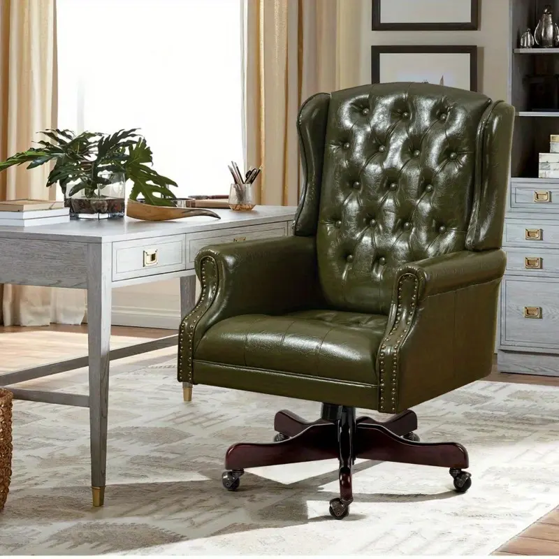 Executive Chair with Built-In Headrest - Enhances Neck & Upper Back Support, Premium Craftsmanship for Comfort & Professional Look, Perfect for Office & Home Office, Green