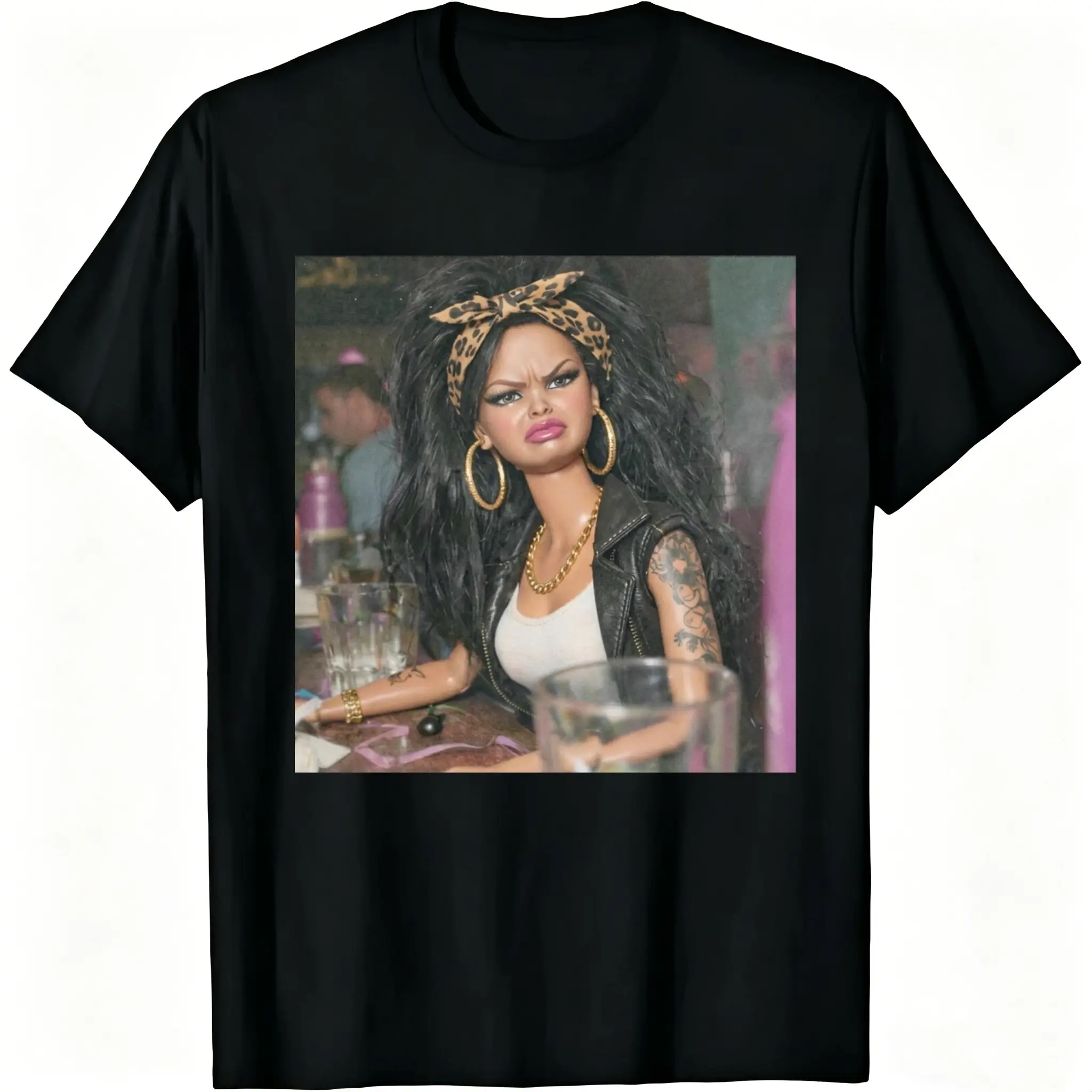 Women's Doll Face Party Tee - Short-Sleeve Round Neck T-Shirt in Pure Cotton, Fitted Cut Summer Unisex Wear, Oeko-Tex Certified