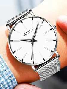 1-piece versatile, personalized, trendy, fashionable men's watch with elegant round dial, quartz movement and mesh band
