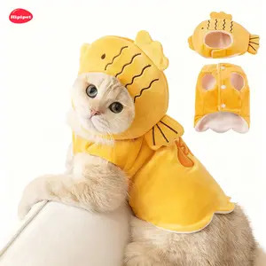 [HipiPet] Funny Fish Cat Vest with Separate Hat – Cute Winter Pet Clothes for Kittens & Small Cats, Warm Cozy Outfit, Adorable Pet Costume for Cold Weather