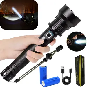 TAZTIR P70 ultra bright rechargeable LED flashlight, 10000mAh long battery life, 5 adjustable modes, IPX7 waterproof, aluminum alloy handheld portable, suitable for outdoor camping, fishing, and garage use.night light uv lumen controller