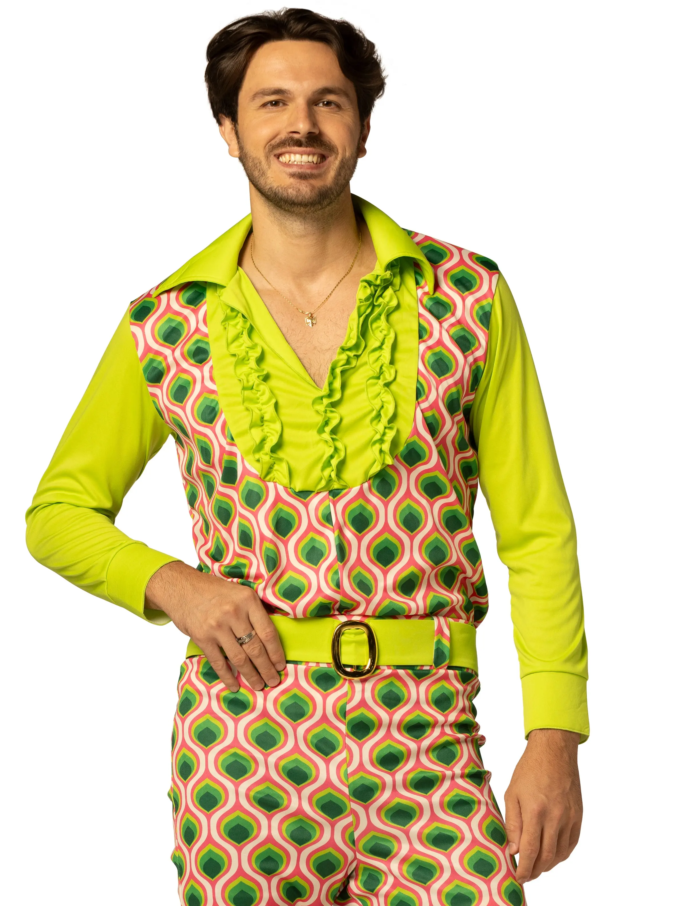 Swaggertown Pantsuit Pink & Green Feather Costume