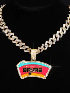 Men's Boho Style Alloy Diamond Pendant Cuban Chain Necklace, Streetwear Hip Hop Rap Fashion Accessory, All Seasons Jewelry