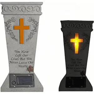 Cemetery Vases for Grave with Solar Light,Cross Flower Holder for Cemetery with Drain Stopper & Ground Spike,Grave Decorations for Cemetery Headstone Vase, Tokens of Sympathy for a Loved One's Passing