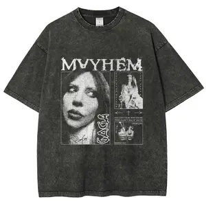 Vintage Washed Cotton Unisex T Shirt Gaga Mayhem Pixel Art Graphic Tee Casual Daily Streetwear Fashion Tops For Adult Men Women