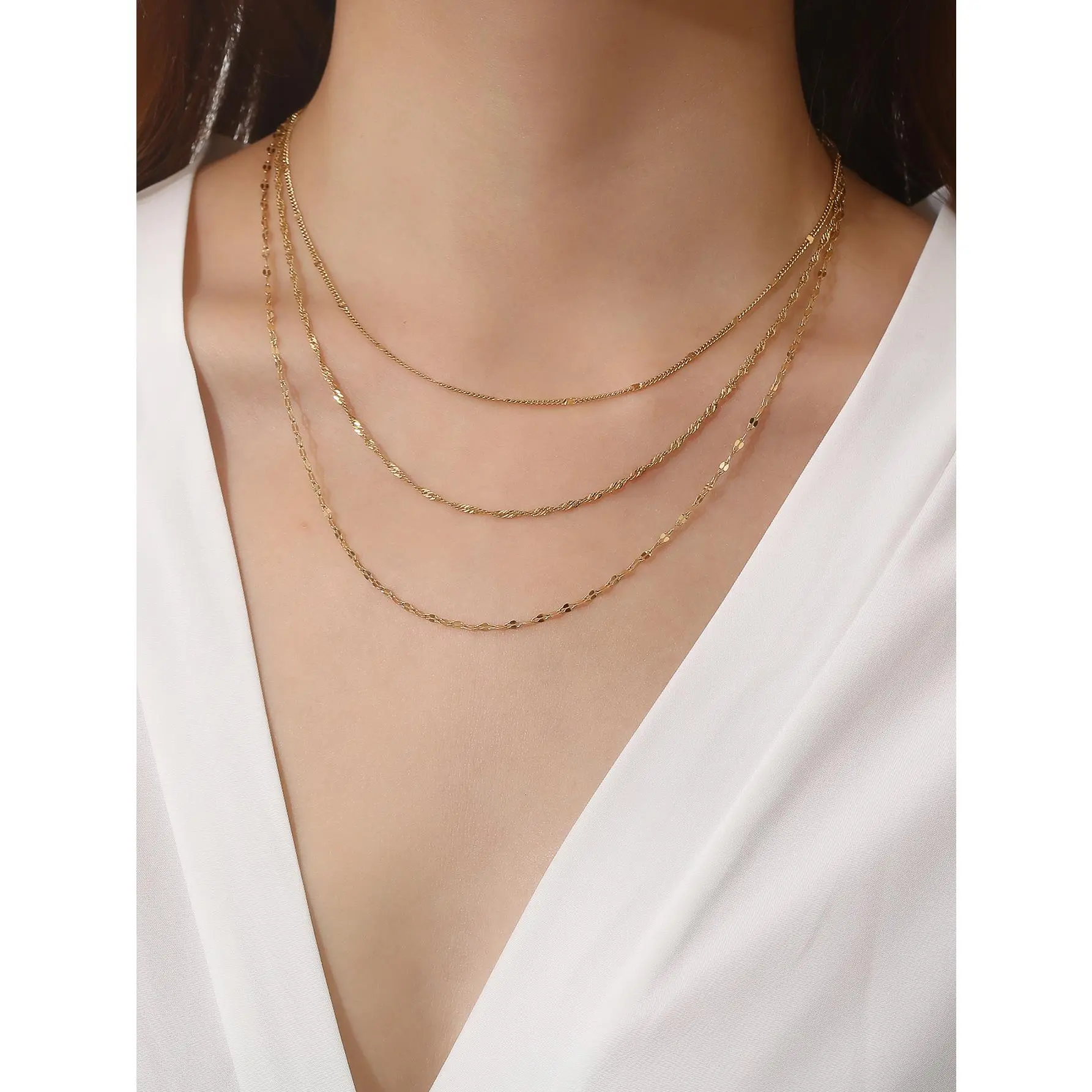 Women's French Vintage 3-Layered Stackable Clavicle Chain Necklace, Artistic Delicate Chain Jewelry Necklaces, Daily Wear Engagement Accessory, Daily Wear Necklace