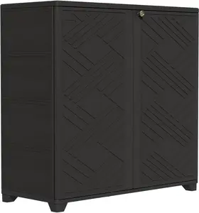 Black Diamond Cabinet with 1 Shelf (33.5×15.1×34.3 in) - Waterproof, UV-Resistant Indoor & Outdoor Storage Cabinet for Patio, Poolside - Stores Brooms, Trash Bins