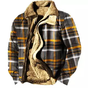 Wolf Design Men's Fleece Jacket with Aztec Pattern Thickened Side Seam Zipper Loose Fit Side Pockets for Casual Outings Wolf Brown Color Fleece Lining