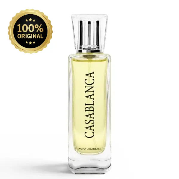 Swiss Arabian Casablanca Unisex Eau de Parfum (EDP) - Fruity Woody Amber Scent, Warm Sweet Caramel Liquid Fragrance, Long-Lasting for Evening Wear, Romantic Dates, 3.4 fl oz (100ml) Bottle, Powder, Ambery Woody Fragrance, Captivating Fragrance