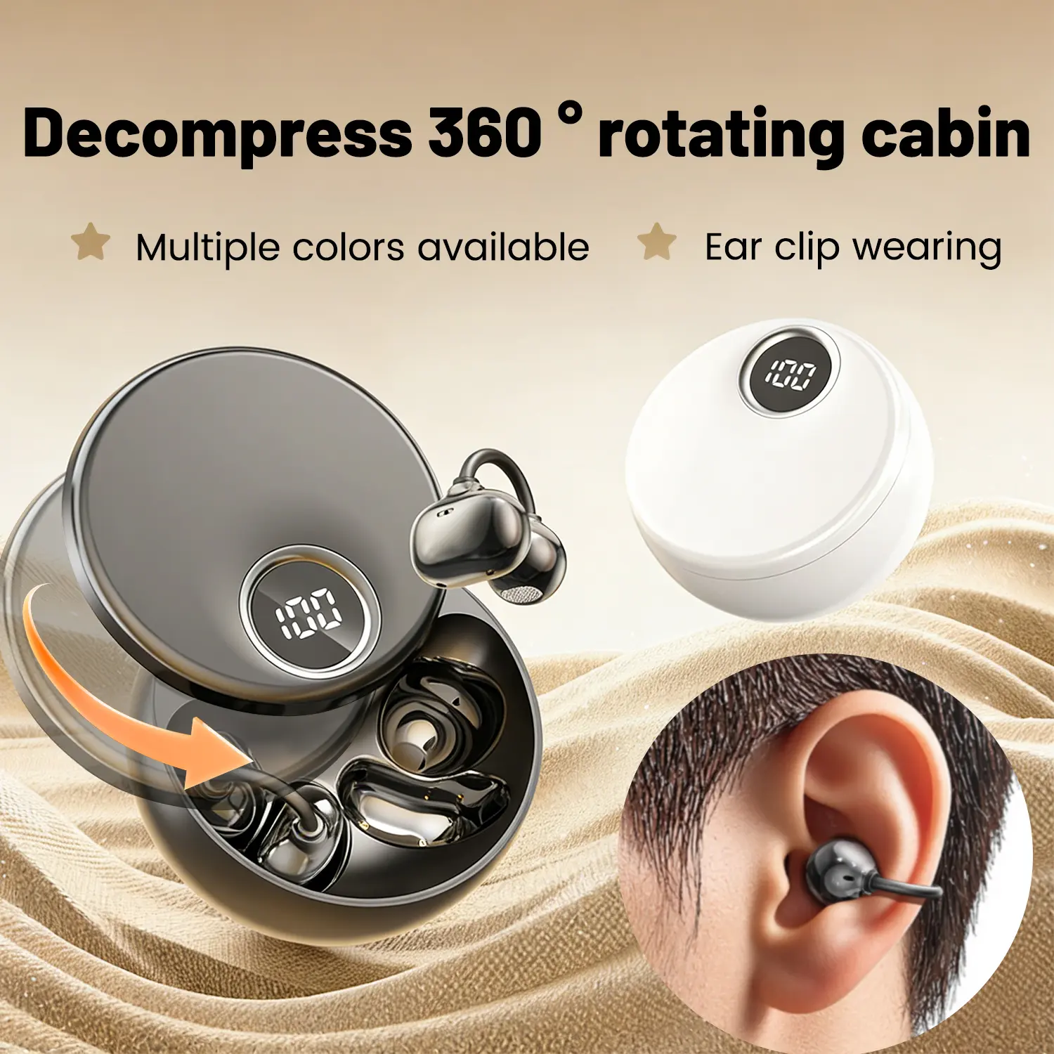 True Open-Ear Wireless Headphones - Lightweight Comfortable Clip-On Audio Device, Bluetooth 6.0 Stable Connection, Ultra-Long Playback, LED Digital Display, Charging Support, HD Sound, Cable Management, Ideal for Running Fit & Commuting, Black Electronics