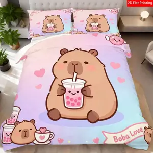 3-Piece Bedding Set, Digital Print Sheet Sets, Cute Bear Design Theme Pattern, Soft Comfortable Fabric, Suitable for Bedroom Hotel Gift