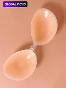 Reusable Strapless Stick-On Bra, Seamless Adhesive Cup Set with Front Closure and Glossy Nude Look, Lightweight Invisible Support Alternative for Dresses, Gowns and Vacation Outfits