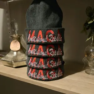 Embroidered "MAGA Constitutional Republic" Beanie - Ribbed Knit Cuffed Winter Hat, Patriotic Machine Embroidered Statement Beanie