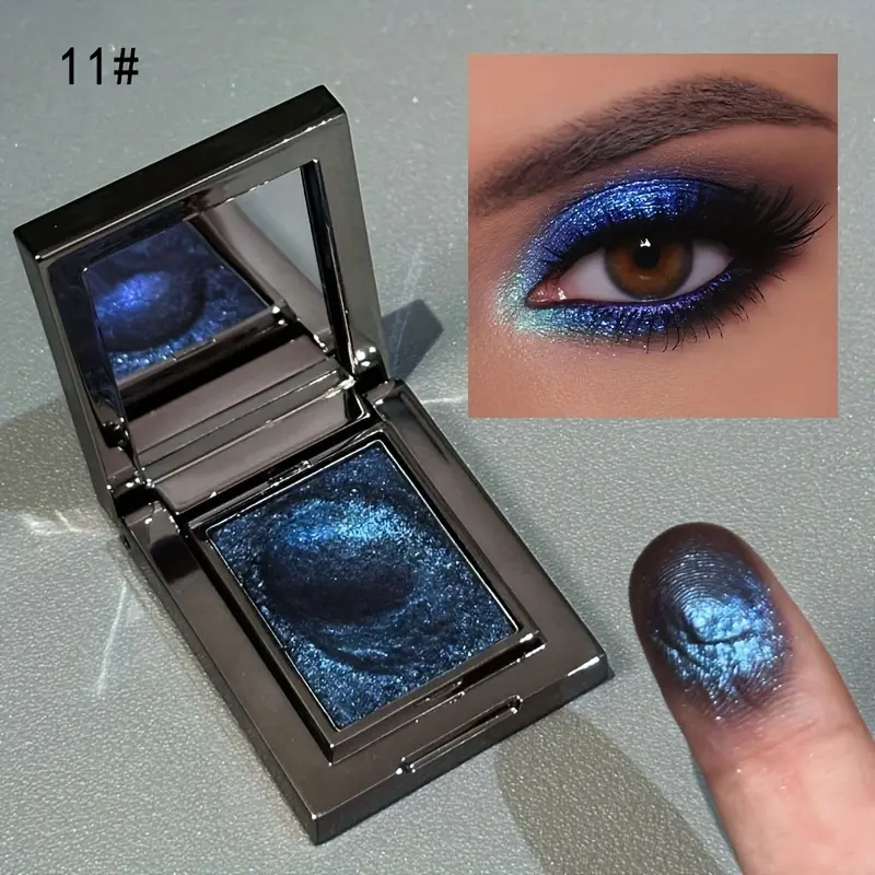 Chameleon eyeshadow palette, pearl sheen and crushed glitter, multitone mashed potato texture, 3D highlight effect, sparkly premium Metallic Shimmer eyeshadow