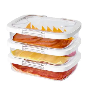 Felli Duo Loc Deli Meat Container with Lid for Fridge, Airtight Kitchen Refrigerator Organizer for Lunch Meat Storage Sandwich Ham Cheese Salami Sliced Turkey, Stackable BFA FREE Tritan Travel Box (Cold Cuts 3pk)