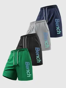 4-Piece Gym Shorts Set for Gym Training and Outdoor Running, Breathable Quick-Dry Fabric, Unisex Gradient Letter Print Design, Outdoor Workout Shorts