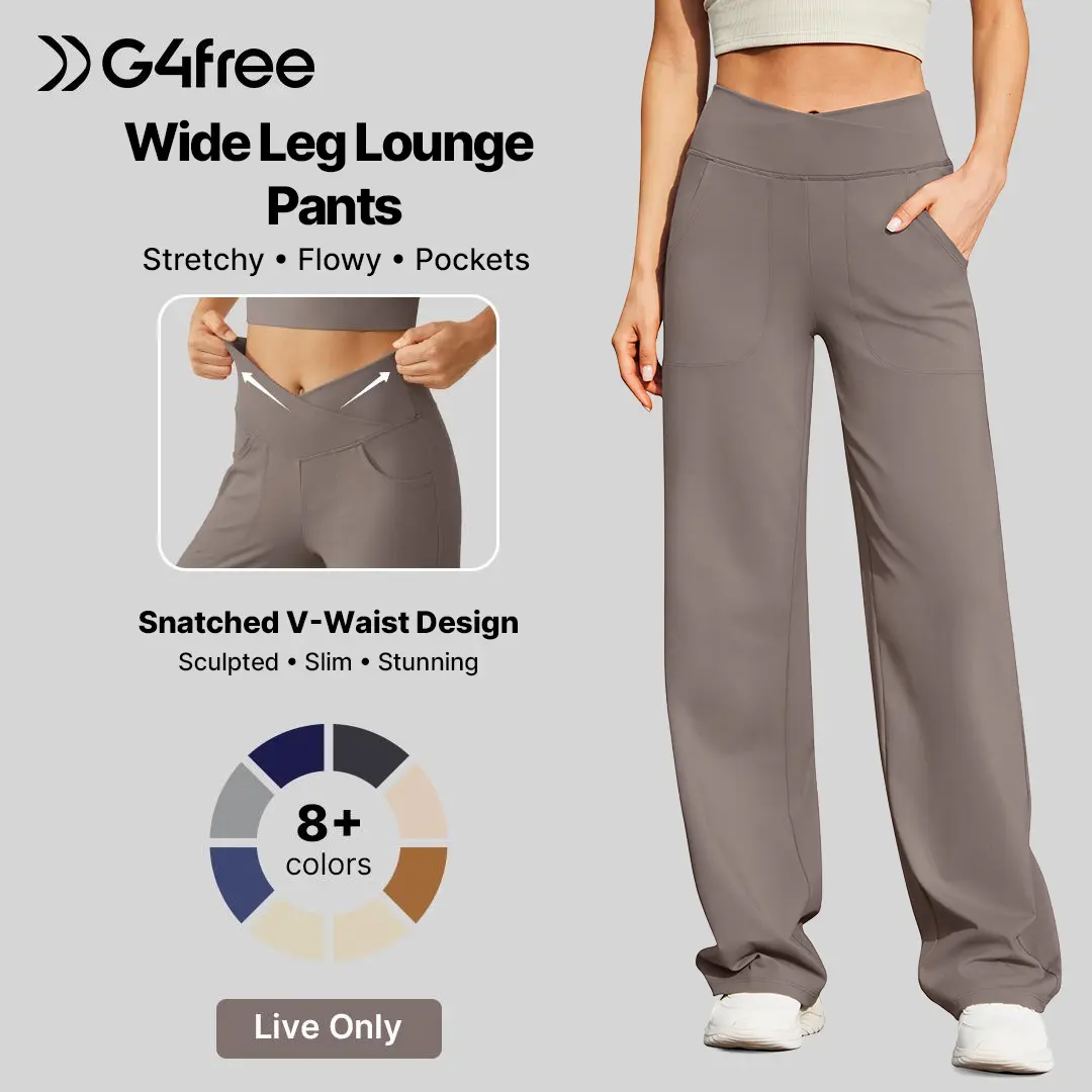 [claudiaanaya14  Exclusive]G4Free Wide Leg Pants for Women Loose Yoga Pants with Pockets Petite/Regular/Tall Stretch Casual Lounge Pants Comfort Basic Trouser Womenswear Bottom Wideleg Minimalist Baggy Oversize Oversized