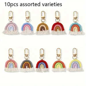 10pcs Hand-Woven Rainbow Keychains Colorful Plastic Pendants for Women Romantic Aesthetic Small Bag Charms Cute Gift Ideas Fashion Jewelry Accessories for Ladies