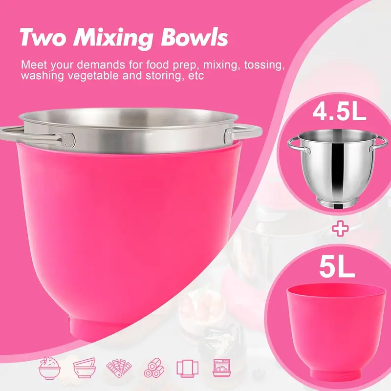 4.5L stainless steel bowl and additional 5L mixing bowl