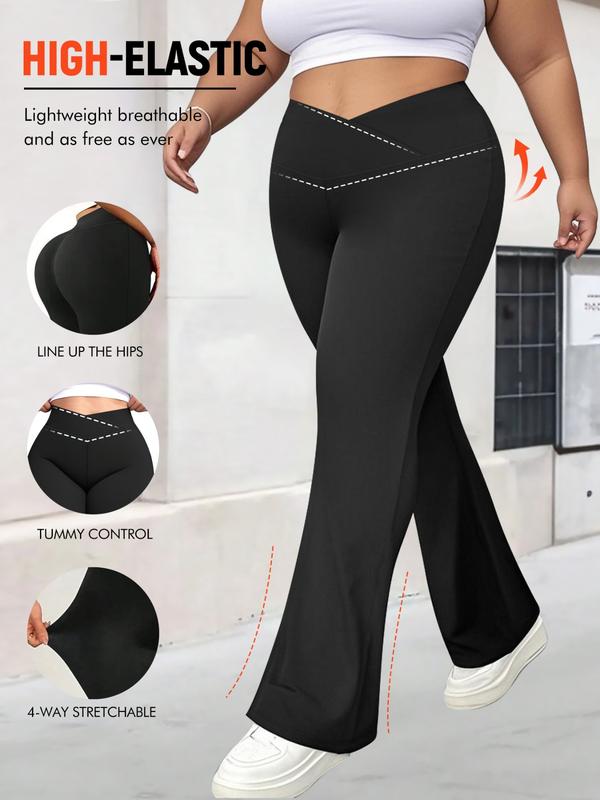 Women's Plus Size Cross Waist Flare Pants, High Elasticity, Sweet Daily Wear, Commuter Pants, Fashionable Comfort, All Seasons Best Choice