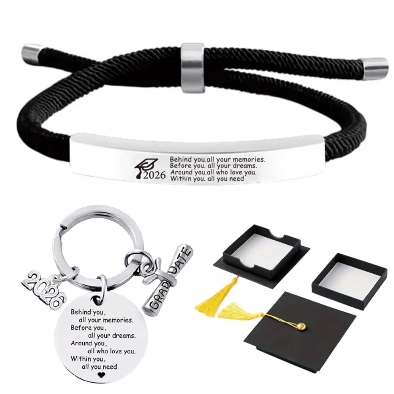2026 Graduation Gift Set | Adjustable Bracelet & Keychain | For Her Him Teen Girl Boy | Kindergarten 5th 8th Grade Middle High School College Senior Nurse Grad Gift