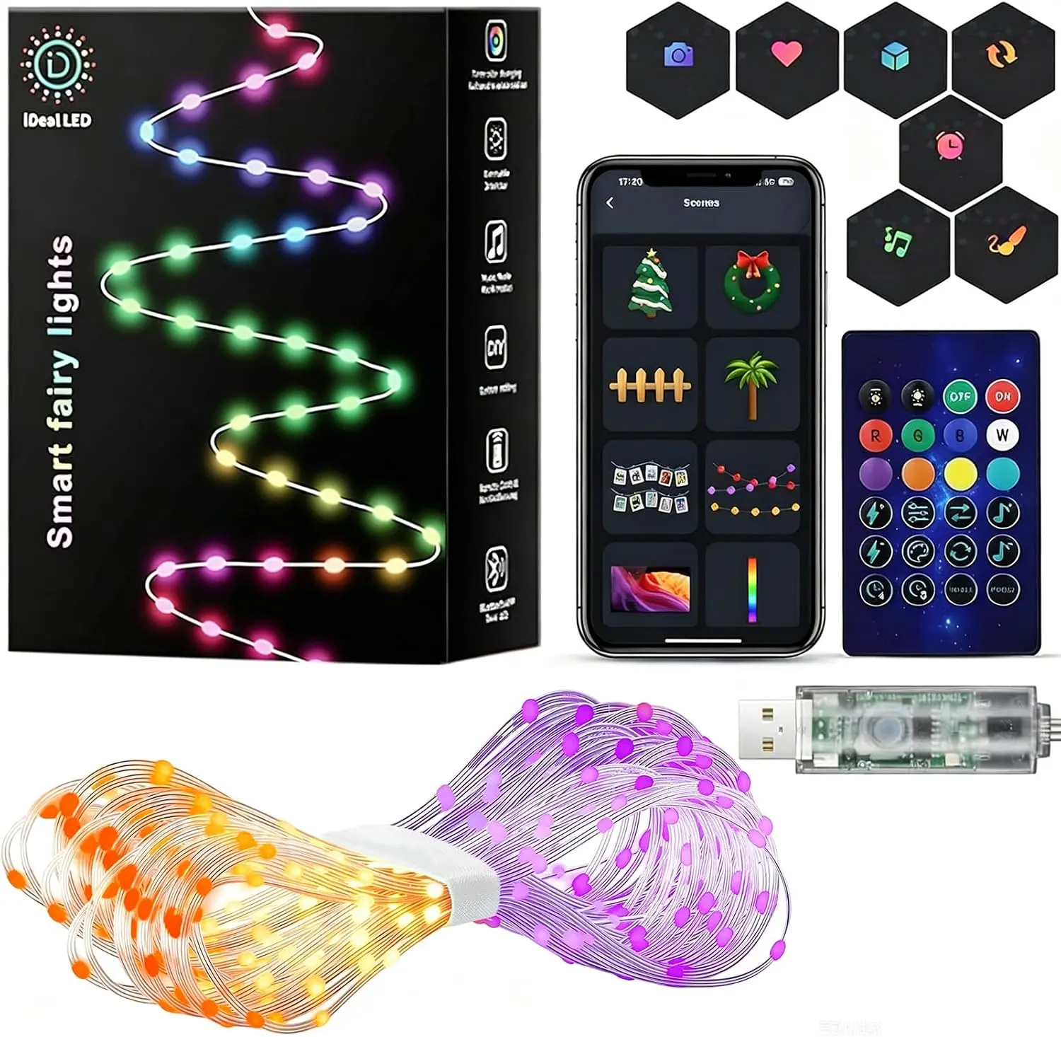 Smart Fairy String Lights, USB DIY Twinkle Lights w/Remote & App Controlled, music sync,12 Modes, Multicolor & Warm White for Bedroom, Christmas, Parties,Wedding,Centerpiece, Decoration