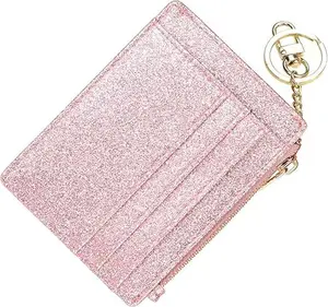 Slim RFID Credit Card Holder for Women Mini Front Pocket Wallet Purse With Keychain