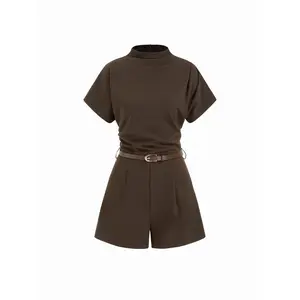 Cider Stand Collar Romper With Belt