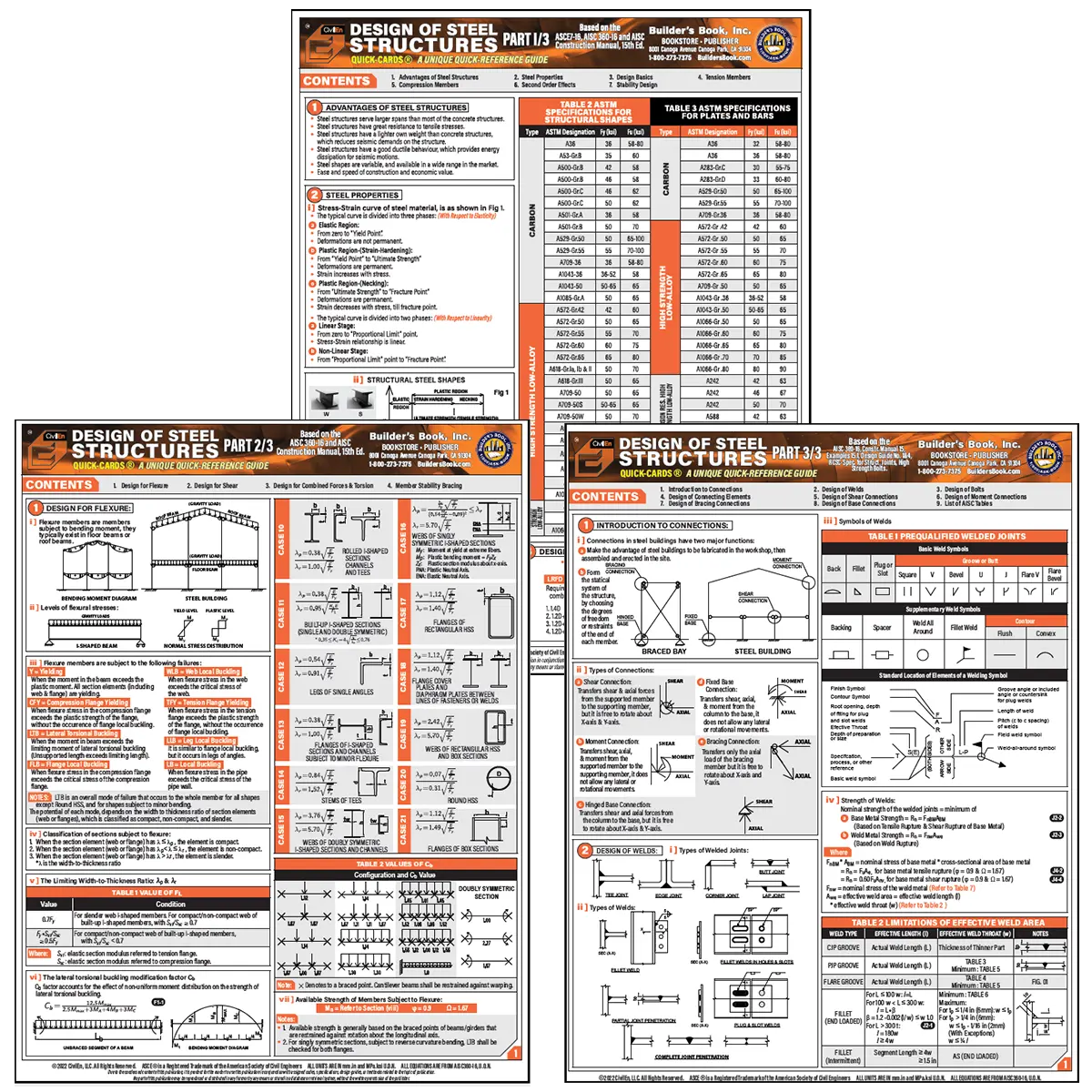 Design of Steel Structures Quick-Cards Parts 1, 2 & 3 COMBO