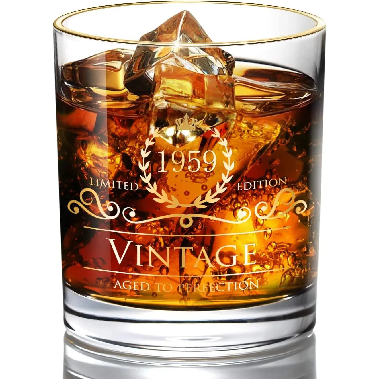 1959 66th Birthday Gifts for Men Dad Son, Vintage 24K Gold Hand Crafted 10oz Old Fashioned Whiskey Glasses, Perfect for Gift Home Use Bourbon Scotch Party Decorations