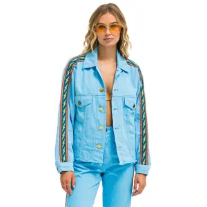 BOLT STRIPE OVERSIZED CUTOFF DENIM JACKET - SKY