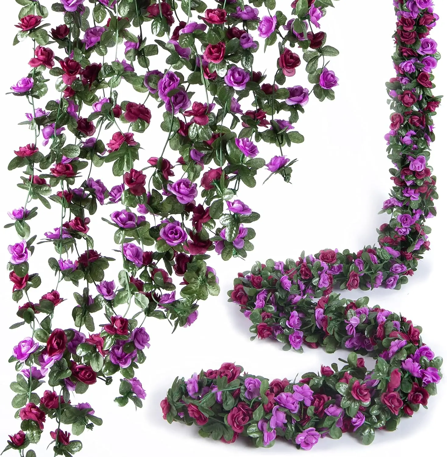 9 Pcs x 72 FT Flower Garland Artificial Rose Vine Flowers with Green Leaves Hanging Fake Roses Vine for Room Party Home Wedding Birthday Christmas Wall Arch Decor, Spring Purple Flower - Home Improvement.