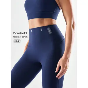 GLOWMODE 24'' CoreHold FeatherFit-Sculpt CoreHold No Slip Fit Boning Tummy Control No Front Seam Leggings With Side Pockets Medium Impact Workout Jogging Gym Training  Spring Summer