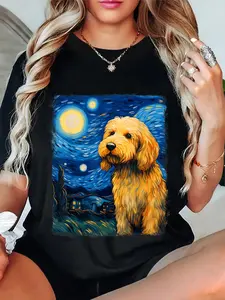 100% Cotton Unisex Golden Doodle Goldendoodle Dog Starry Night Painting T-Shirt