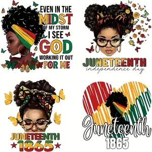 4 Pack Iron-On Transfer Patches Black History Month Vinyl Stickers DIY T-Shirt Party Decorations for Clothing with Dreadlocks Stars Butterflies Cultural Designs
