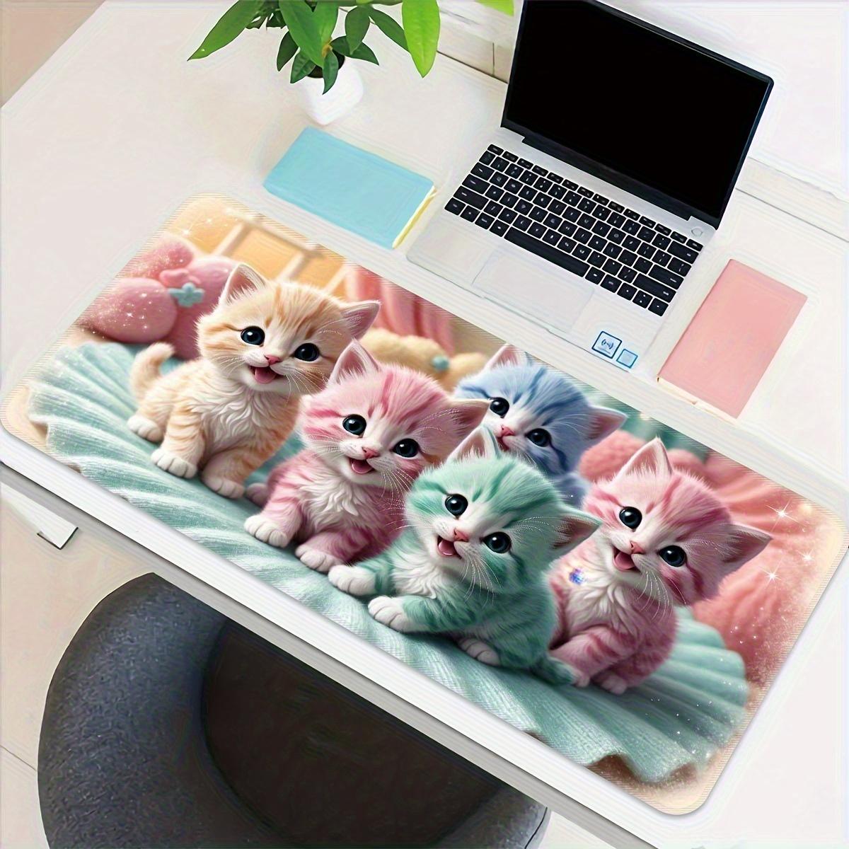 Colorful Kittens Large Gaming Mouse Pad & Desk Mat - Oversized Extended Thickened Non-Slip Rubber Base with Precision Hemming, Washable Cute Cartoon Kitten Design for Office & Gaming Setup, Rectangular Desk Accessory Gift